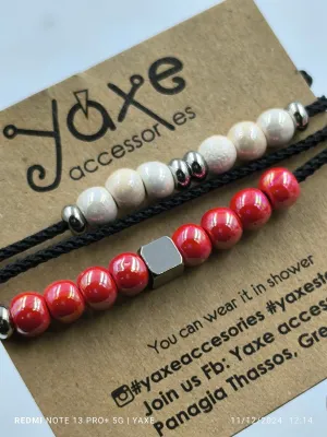Triple ceramic beads women's bracelet, Ladybag