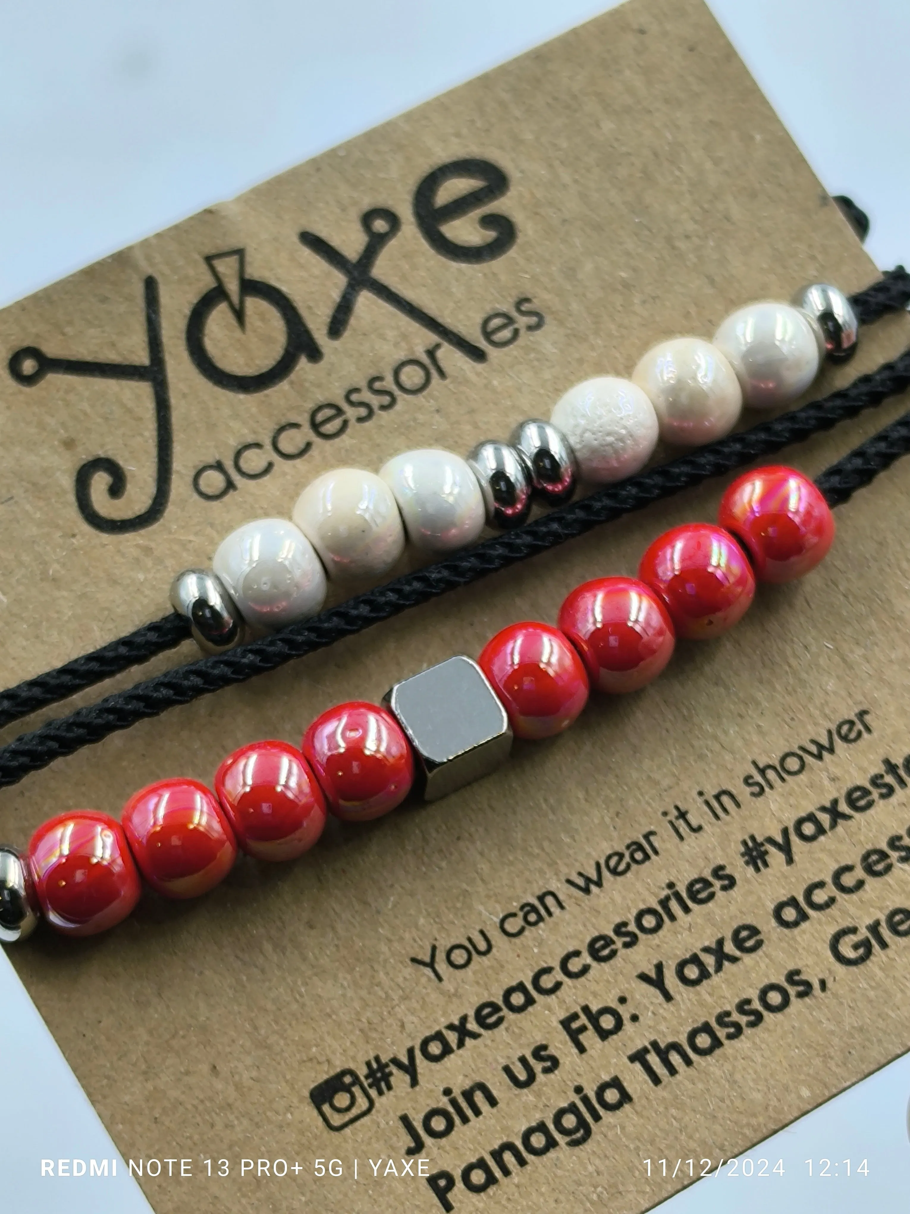 Triple ceramic beads women's bracelet, Ladybag