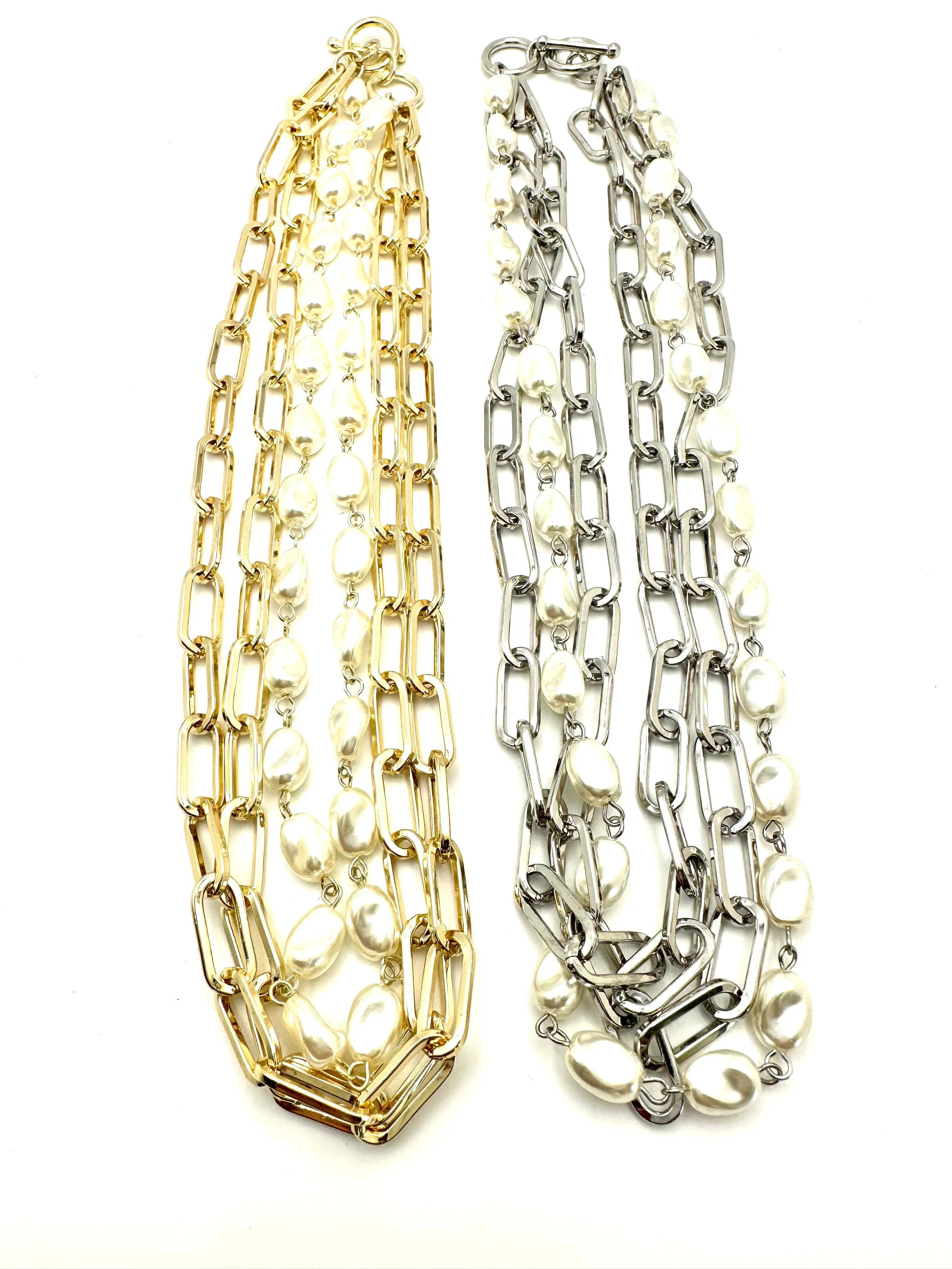 Triple Paperclip and Pearl Necklace