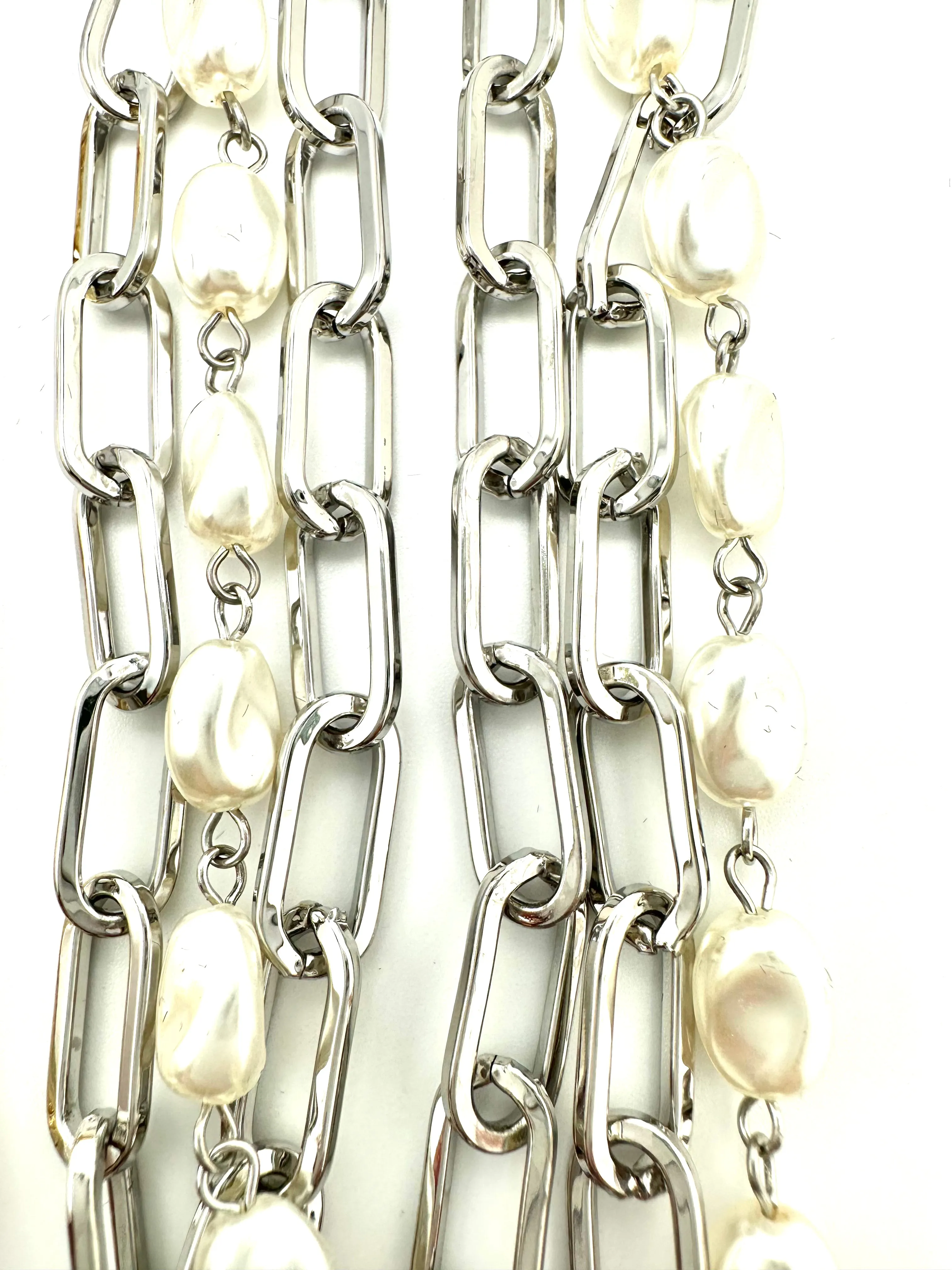 Triple Paperclip and Pearl Necklace