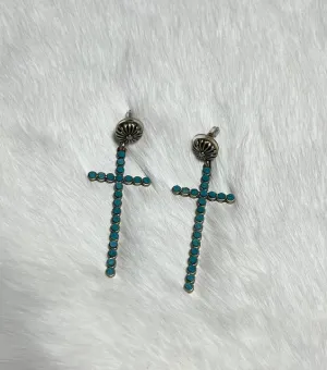Turquoise Cross Stud Back Earrings