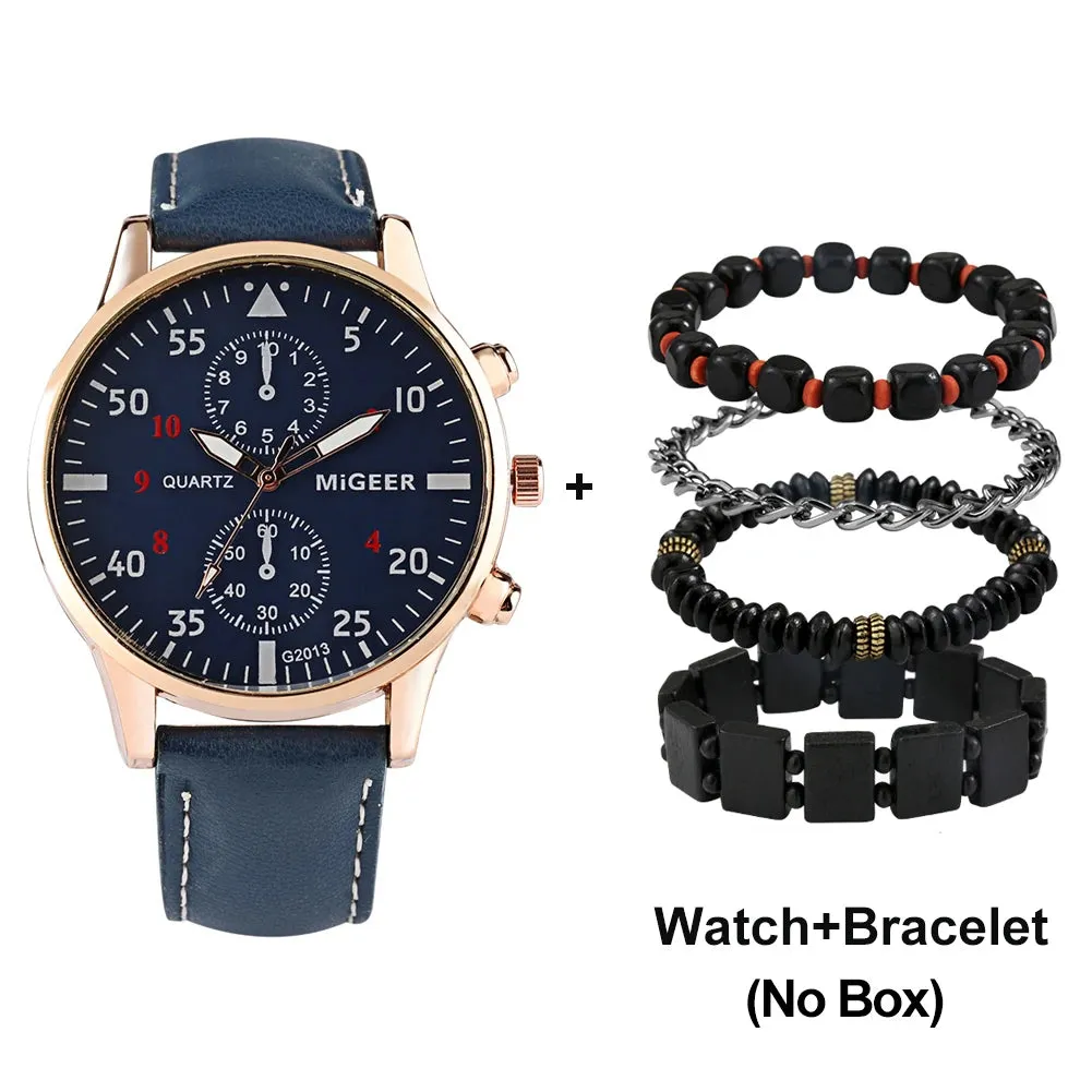 Ultimate Elegance: Luxury Brown Leather Quartz Wrist Watch with Bracelet Set for Men - Fashionable Business Style and Perfect Relogio Masculino Gift Set