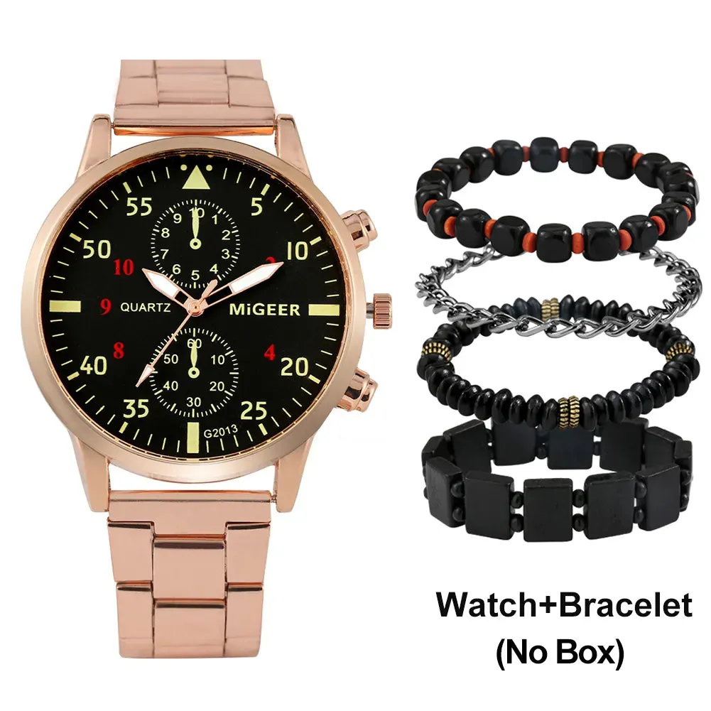 Ultimate Elegance: Luxury Brown Leather Quartz Wrist Watch with Bracelet Set for Men - Fashionable Business Style and Perfect Relogio Masculino Gift Set