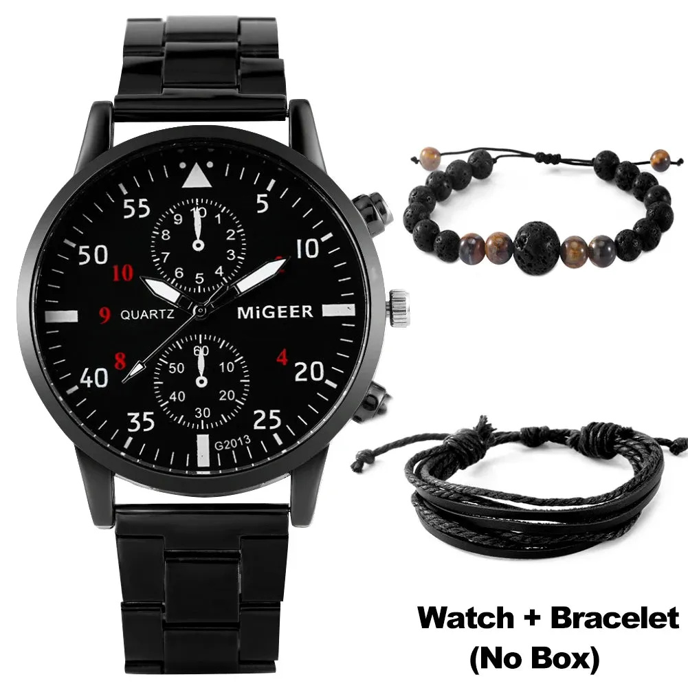 Ultimate Elegance: Luxury Brown Leather Quartz Wrist Watch with Bracelet Set for Men - Fashionable Business Style and Perfect Relogio Masculino Gift Set
