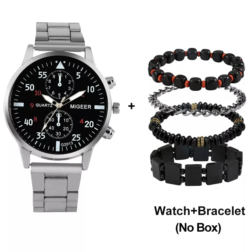 Ultimate Elegance: Luxury Brown Leather Quartz Wrist Watch with Bracelet Set for Men - Fashionable Business Style and Perfect Relogio Masculino Gift Set