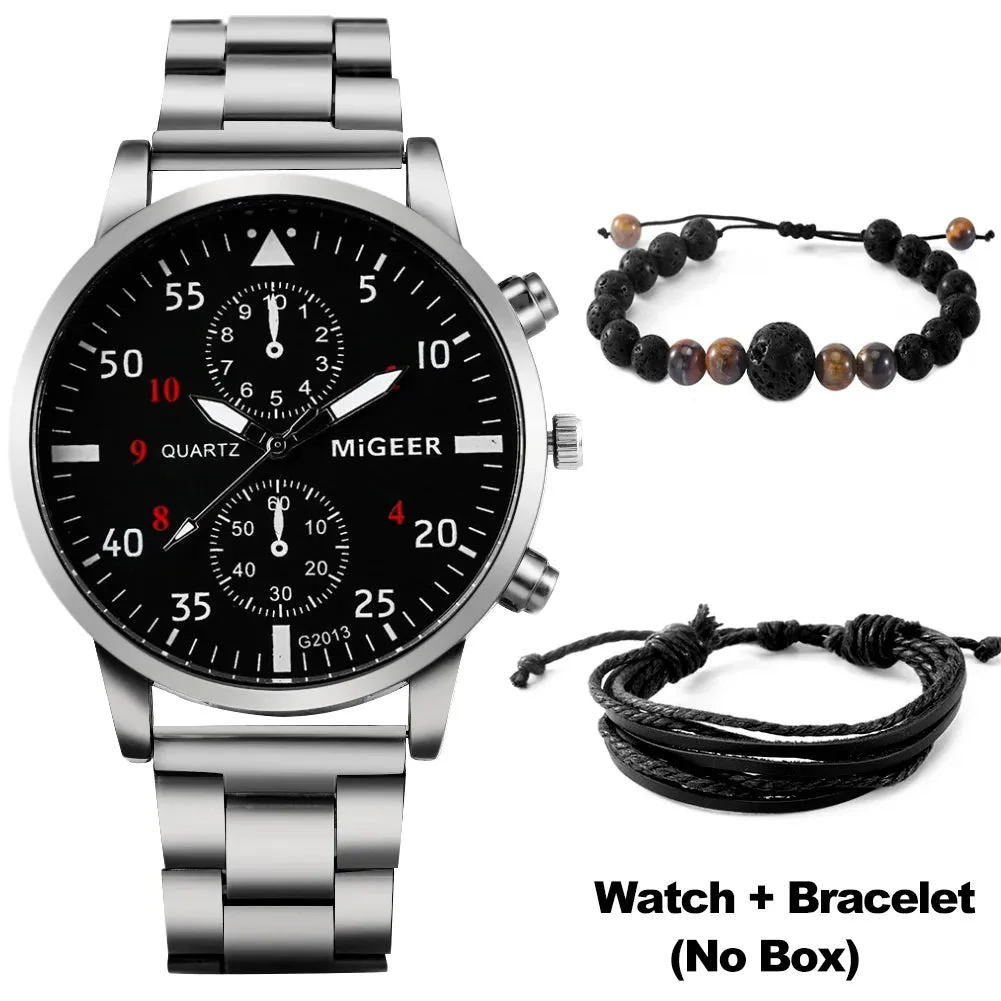 Ultimate Elegance: Luxury Brown Leather Quartz Wrist Watch with Bracelet Set for Men - Fashionable Business Style and Perfect Relogio Masculino Gift Set