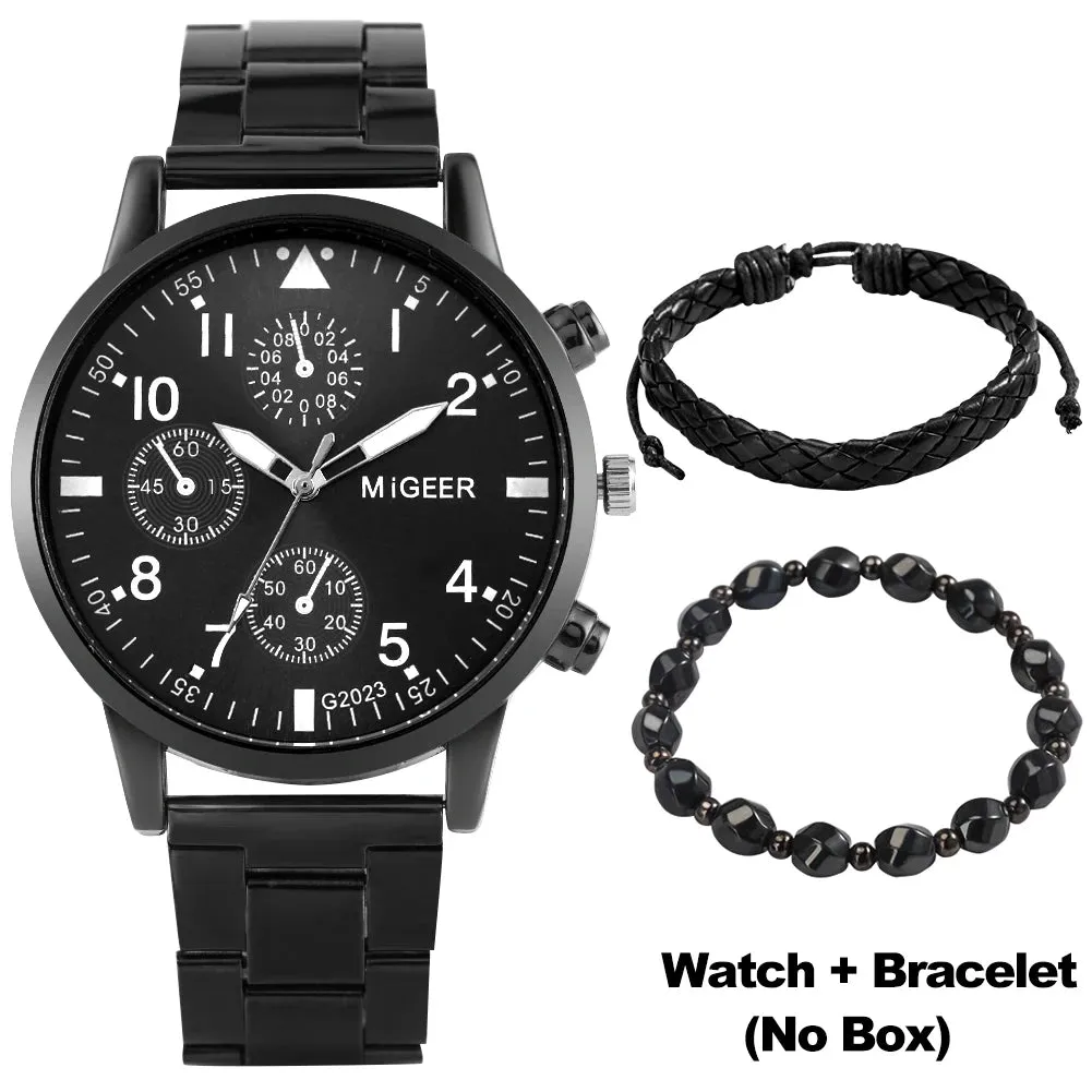 Ultimate Elegance: Luxury Brown Leather Quartz Wrist Watch with Bracelet Set for Men - Fashionable Business Style and Perfect Relogio Masculino Gift Set