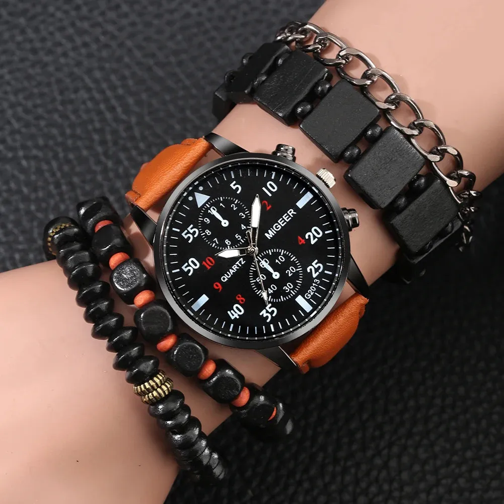Ultimate Elegance: Luxury Brown Leather Quartz Wrist Watch with Bracelet Set for Men - Fashionable Business Style and Perfect Relogio Masculino Gift Set