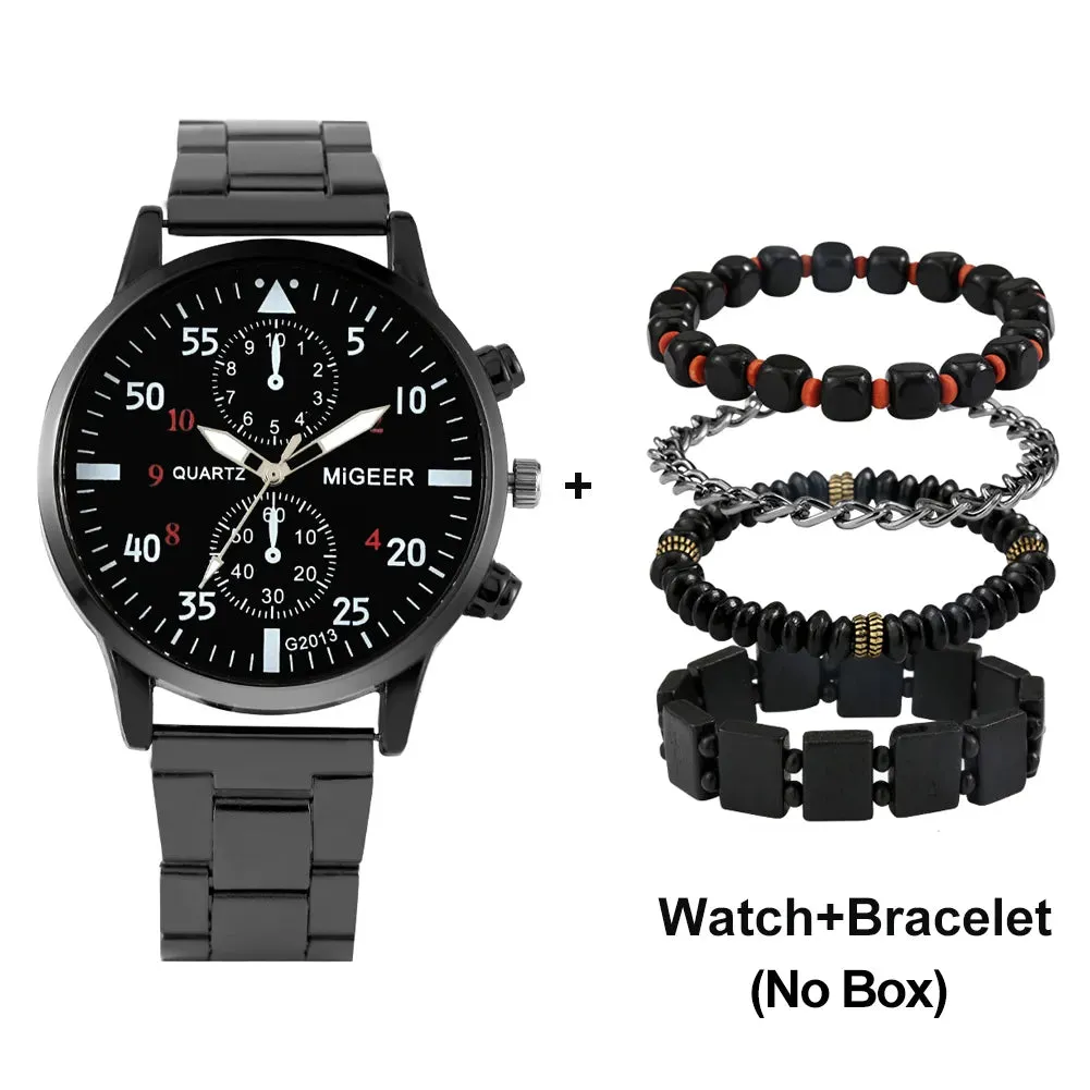 Ultimate Elegance: Luxury Brown Leather Quartz Wrist Watch with Bracelet Set for Men - Fashionable Business Style and Perfect Relogio Masculino Gift Set