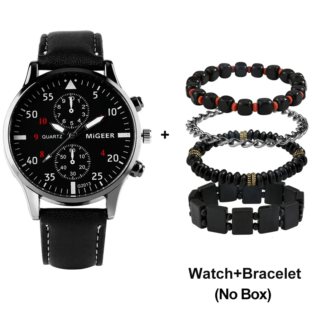 Ultimate Elegance: Luxury Brown Leather Quartz Wrist Watch with Bracelet Set for Men - Fashionable Business Style and Perfect Relogio Masculino Gift Set