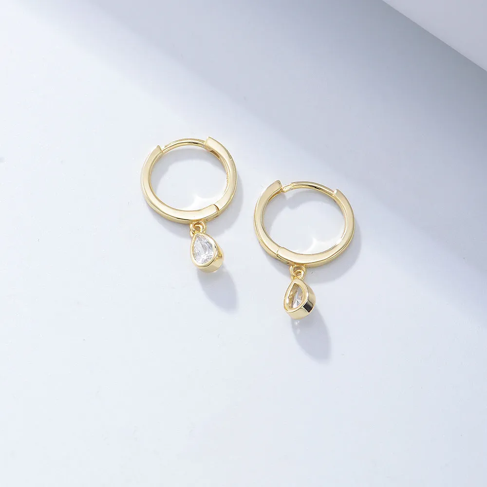 Water Drop Zircon Silver Hoop Earrings for Women