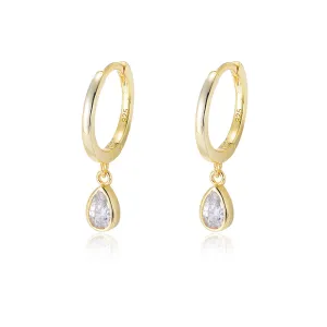 Water Drop Zircon Silver Hoop Earrings for Women