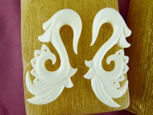 White Carved Flowing Stretch Earrings (Pair) - C022