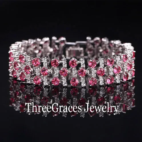 White Gold Color Luxury Crystal Stone Big Bracelets Bangles For Women