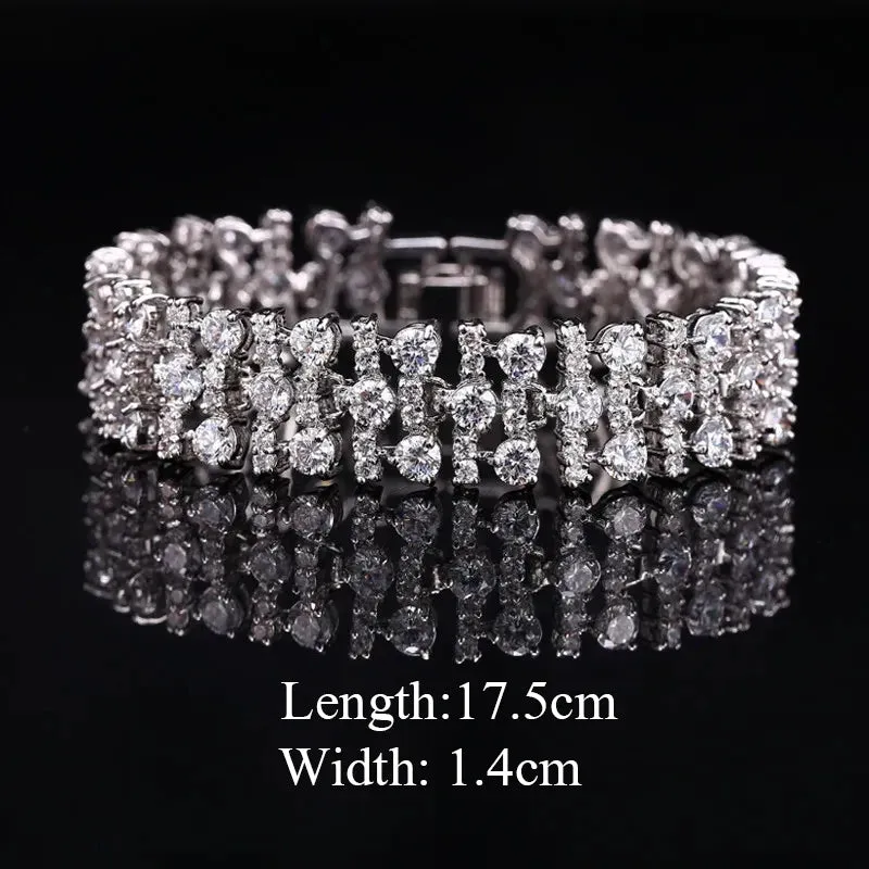 White Gold Color Luxury Crystal Stone Big Bracelets Bangles For Women