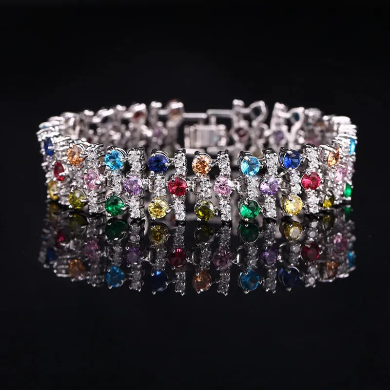 White Gold Color Luxury Crystal Stone Big Bracelets Bangles For Women